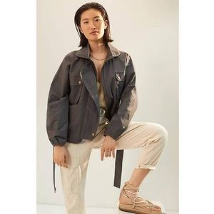 NWOT Anthropologie Dolman Sleeve Grey Utility Moto Jacket Size M cinched waist